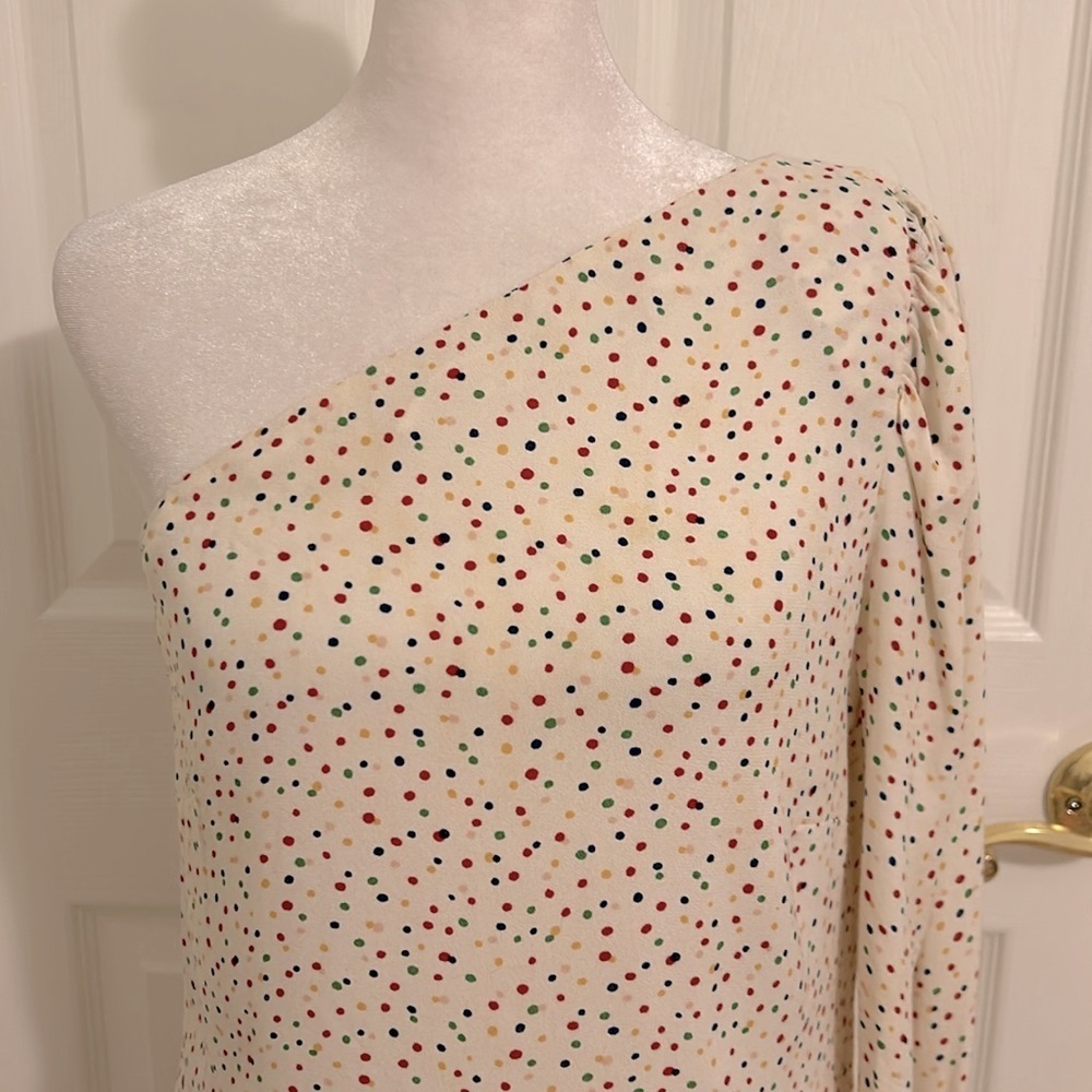 Reformation Francine One Sleeve Shoulder Top Birthday Polka Dot Size Small - Picture 8 of 16